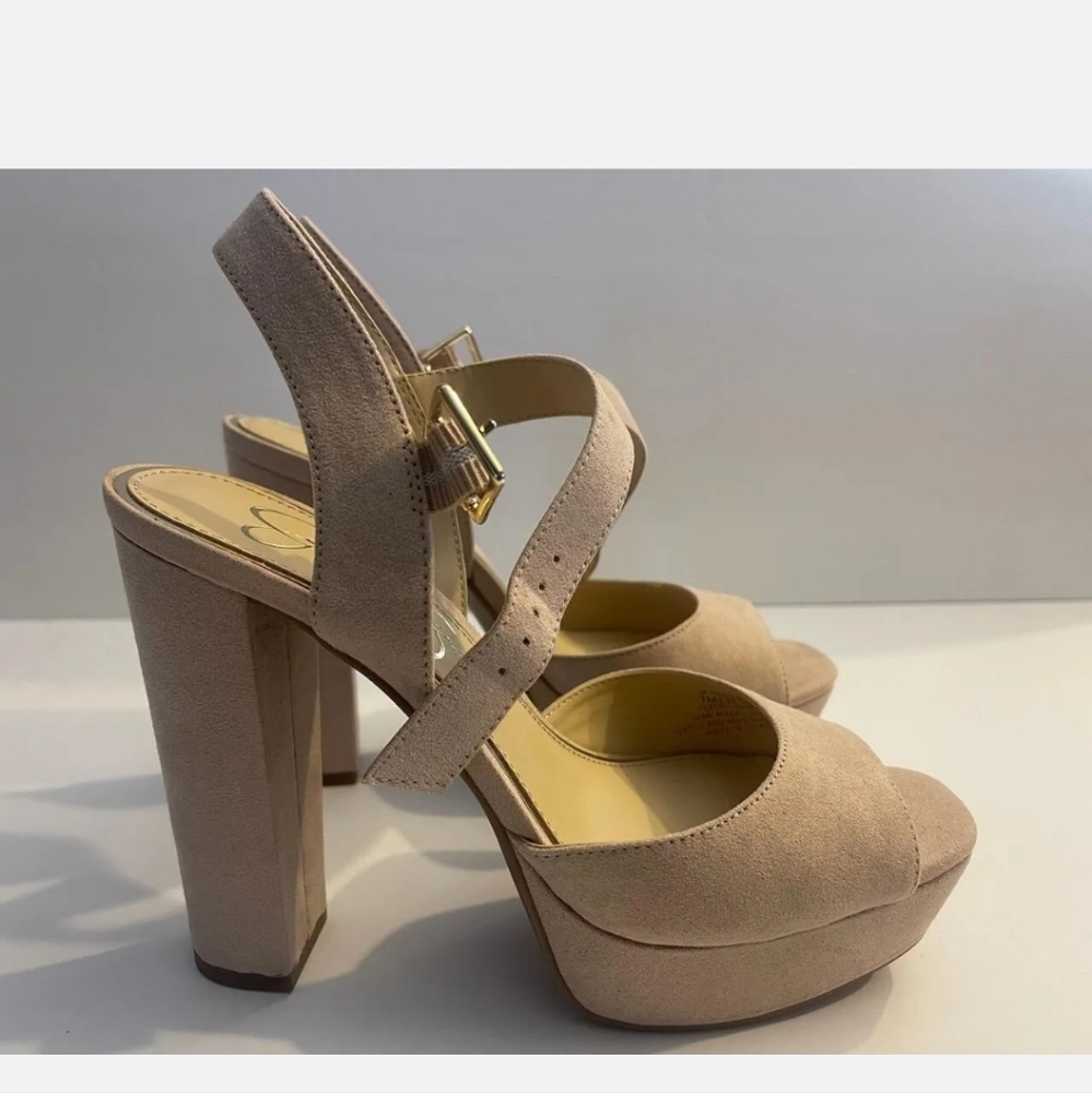 NEW Jessica Simpson Priella Ankle Strap Platform Block Nude Heels